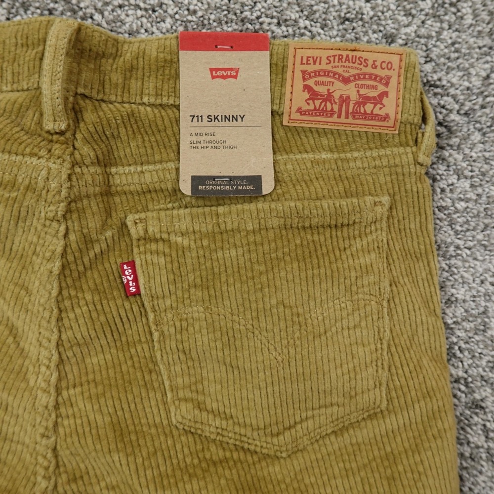 NEW Levis Jeans Womens 30 Brown Green Corduroy Cord Trouser Pants 711 Skinny